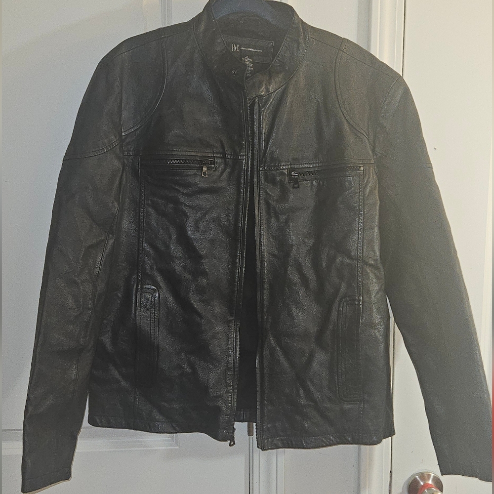 INC Men's Lightweight Black 100% Leather Jacket